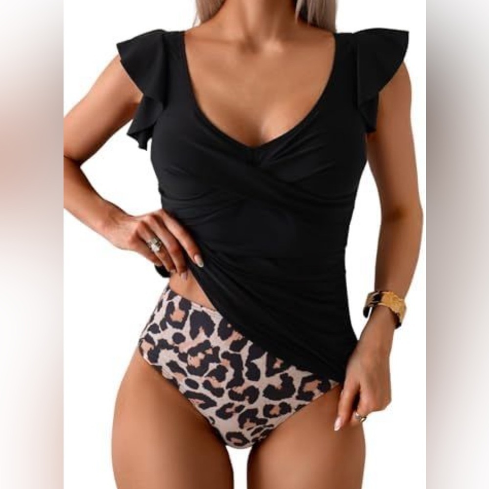 Black Ruffle Sleeve Bikini length 23"